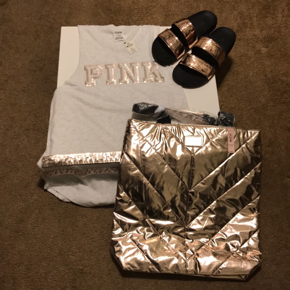 Victoria secret rose gold tote bag